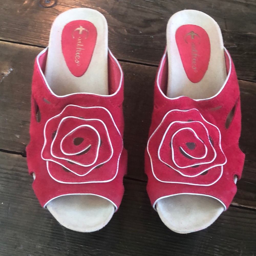 Heels. Wooden wedge. Rubber soles.